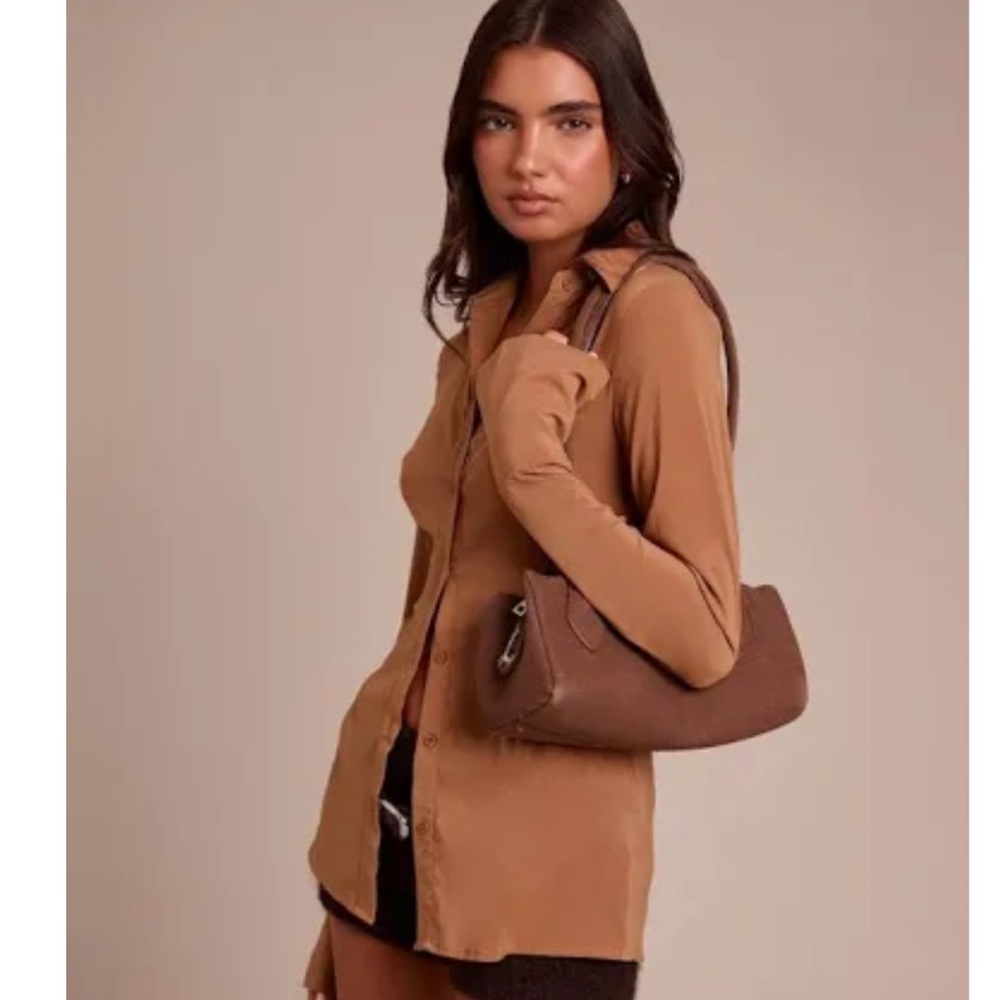 Prettylittlething Brown Button Down Shirt - image 1